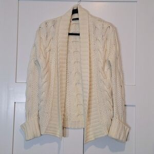 MODA International Chunky Open Cable Knit Open Front Shawl Collar Cream Sz Small